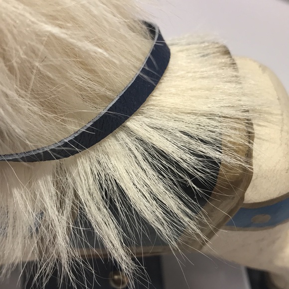 Vintage Shabby Chic Small Wooden Rocking Horse With Real Fur Mane - Picture 15 of 16
